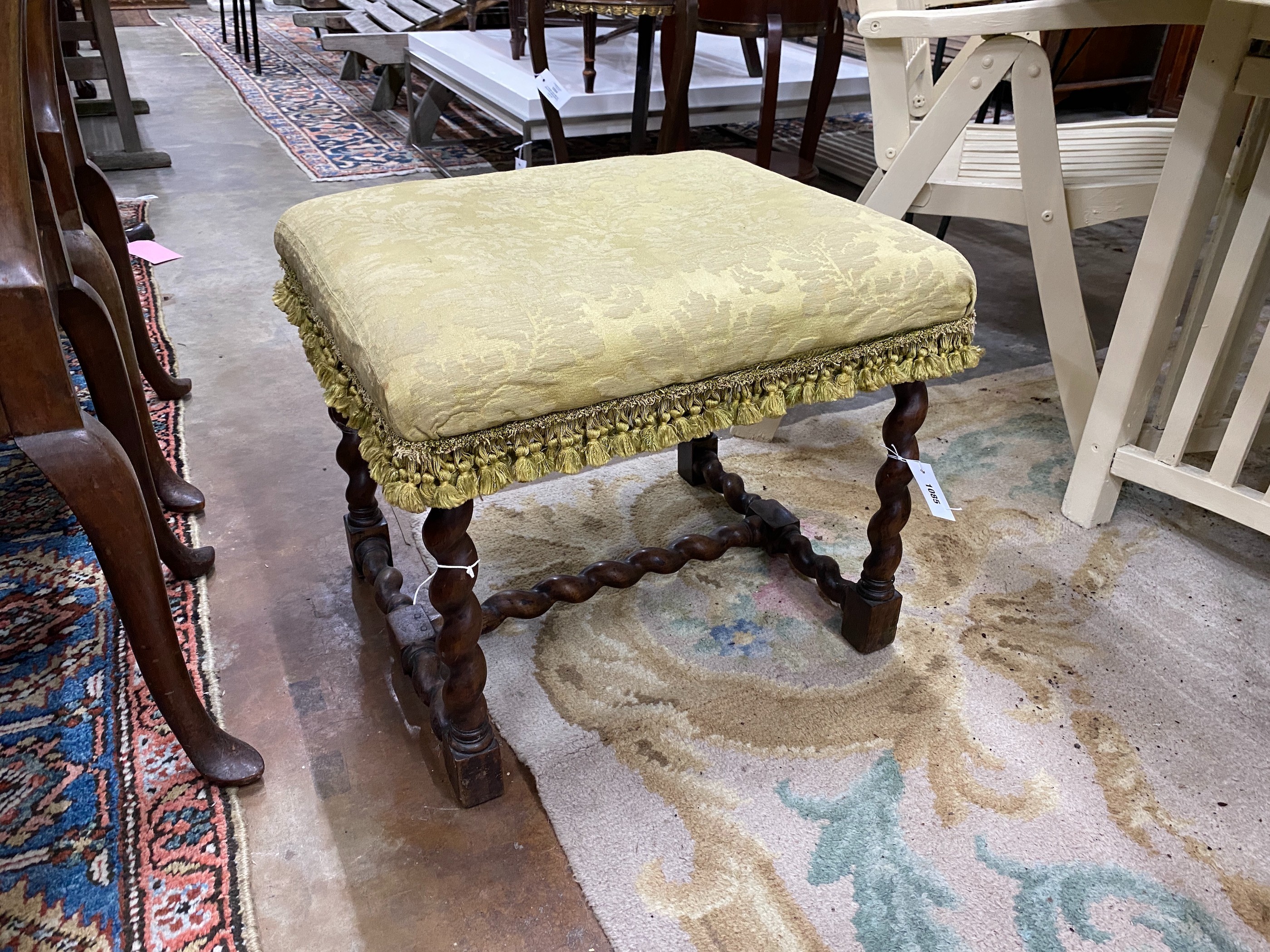 A barley twist upholstered dressing stool, width 56cm, depth 46cm, height 48cm